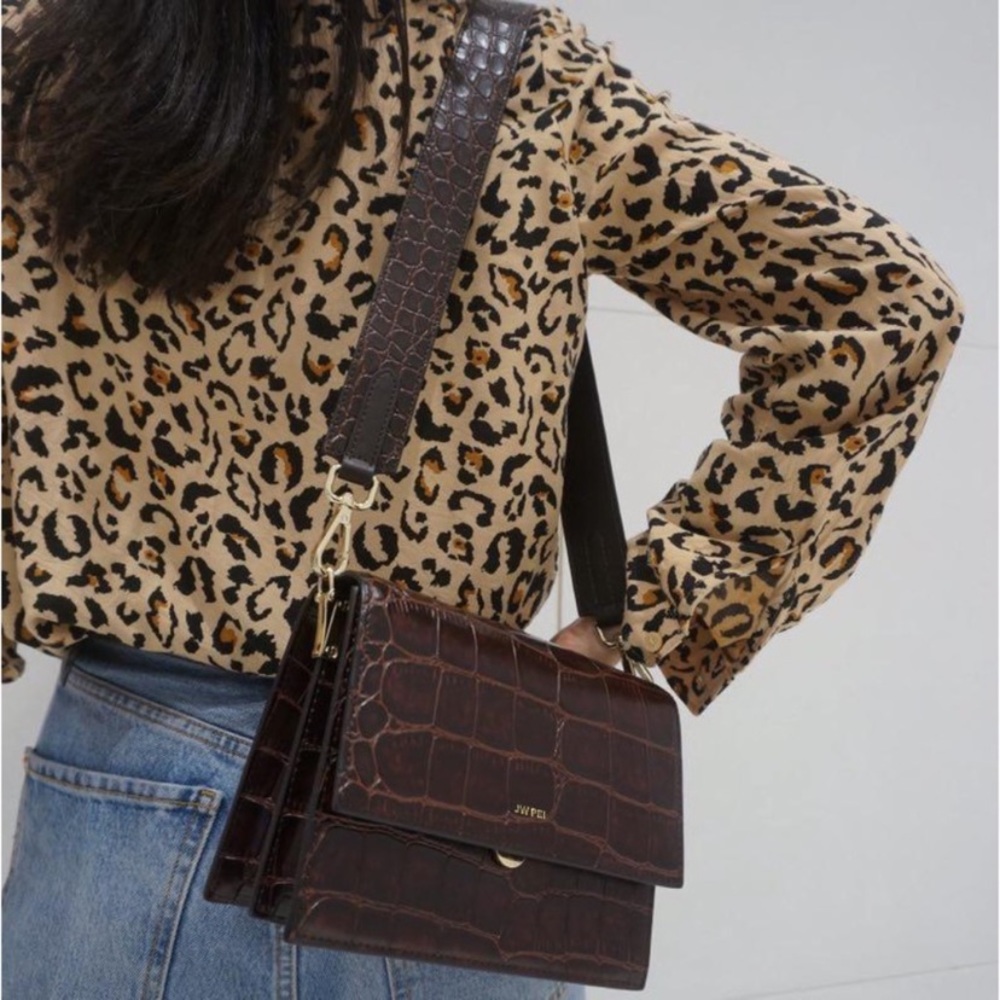 JW PEI Mini Flap Bag-Brown Croc with thick and thin strap